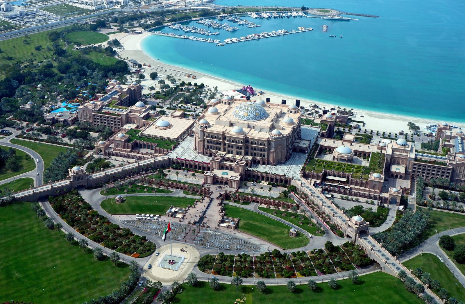 The grand facade of Emirates Palace, Abu Dhabi.